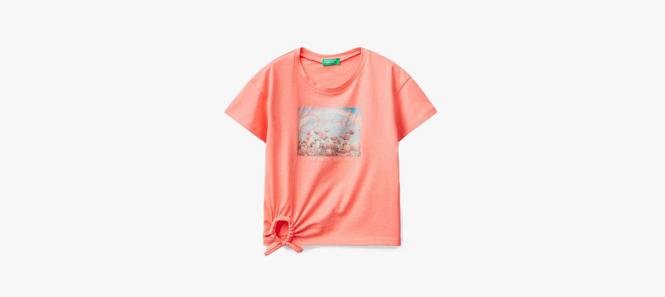 Kız Çocuk Mercan Grafik Baskılı Simli Crop T-Shirt