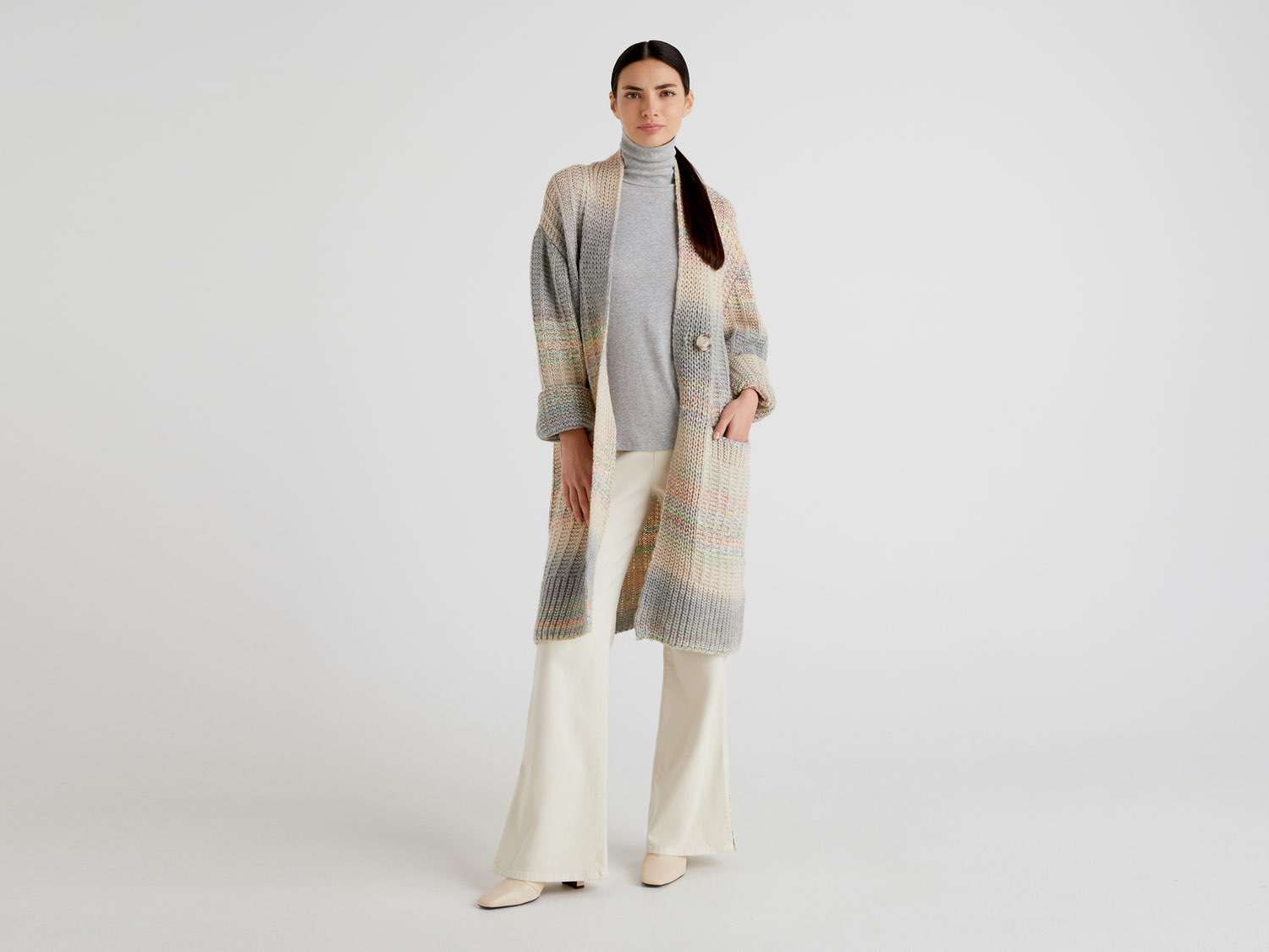 Benetton Kadın Mint Mix Yün Karışımlı Çizgili Uzun Hırka. 1 Benetton Kadın Mint Mix Yün Karışımlı Çizgili Uzun Hırka. 1