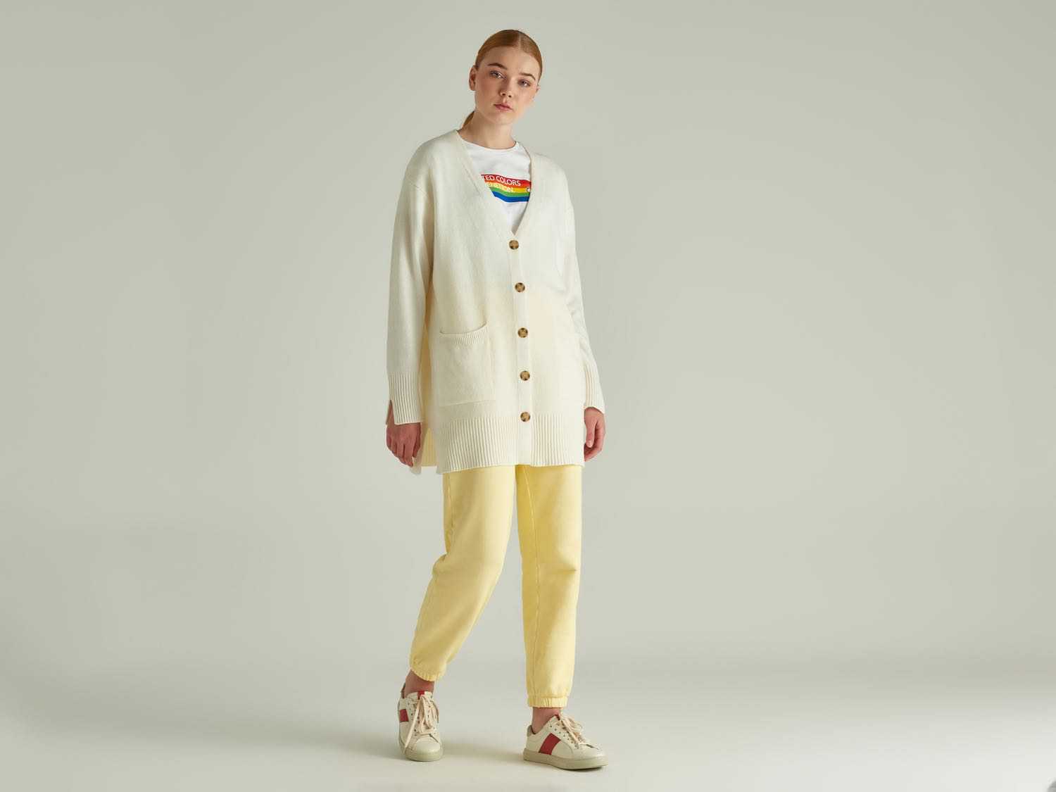 Benetton Kadın Vanilya Kaşmir Karışımlı Cepli Uzun Hırka. 1 Benetton Kadın Vanilya Kaşmir Karışımlı Cepli Uzun Hırka. 1