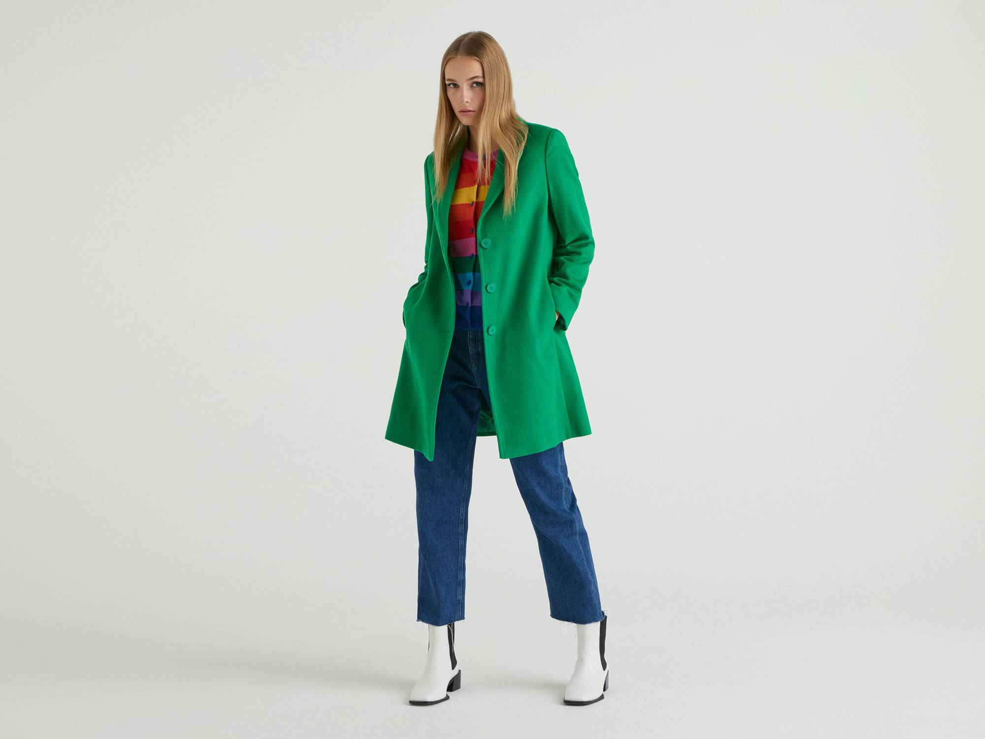 Benetton Kadın Mix Uzun Yün Karışımlı Palto. 1