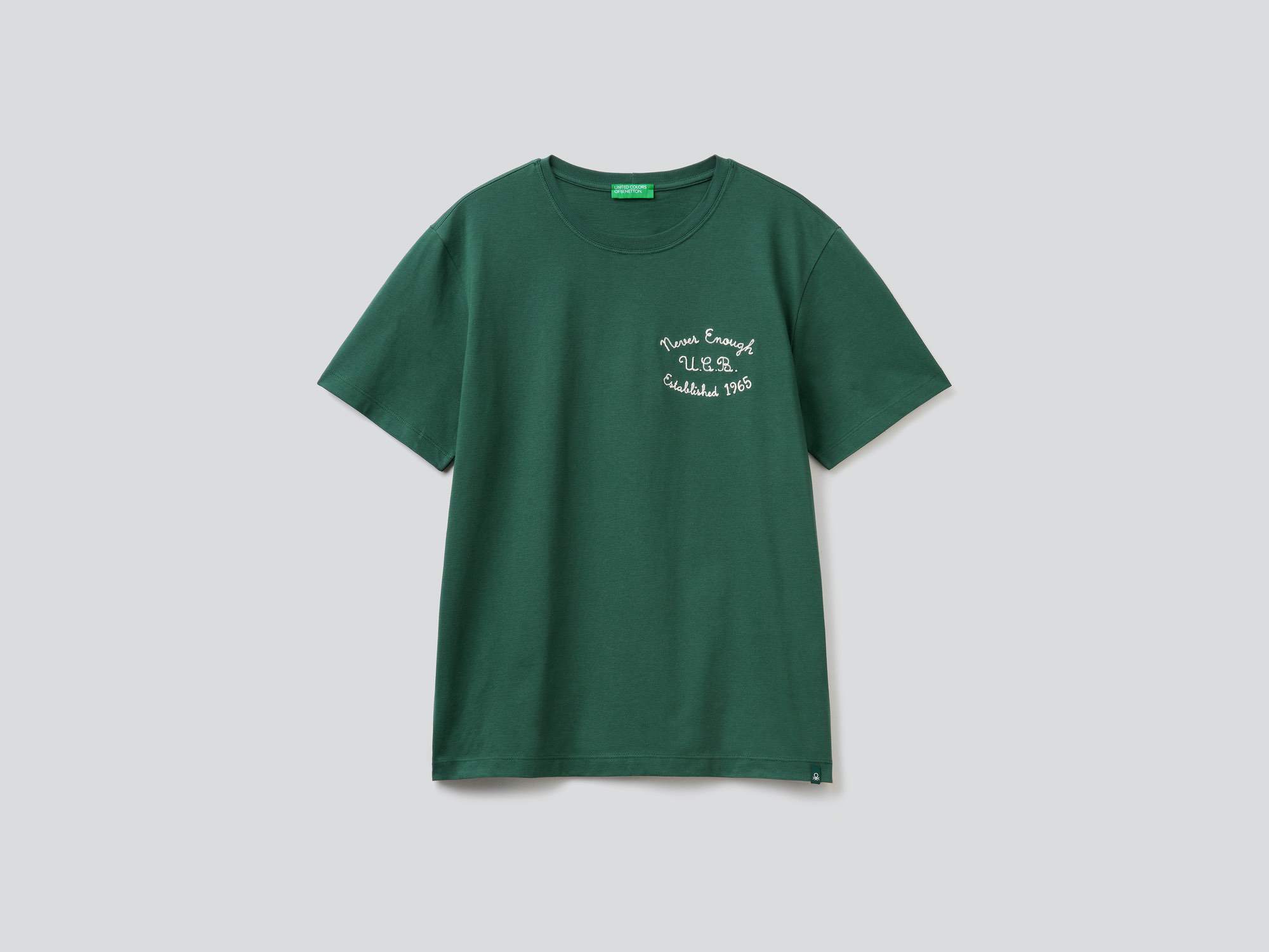 Benetton Erkek Yeşil Slogan Yazılı T Shirt. 1