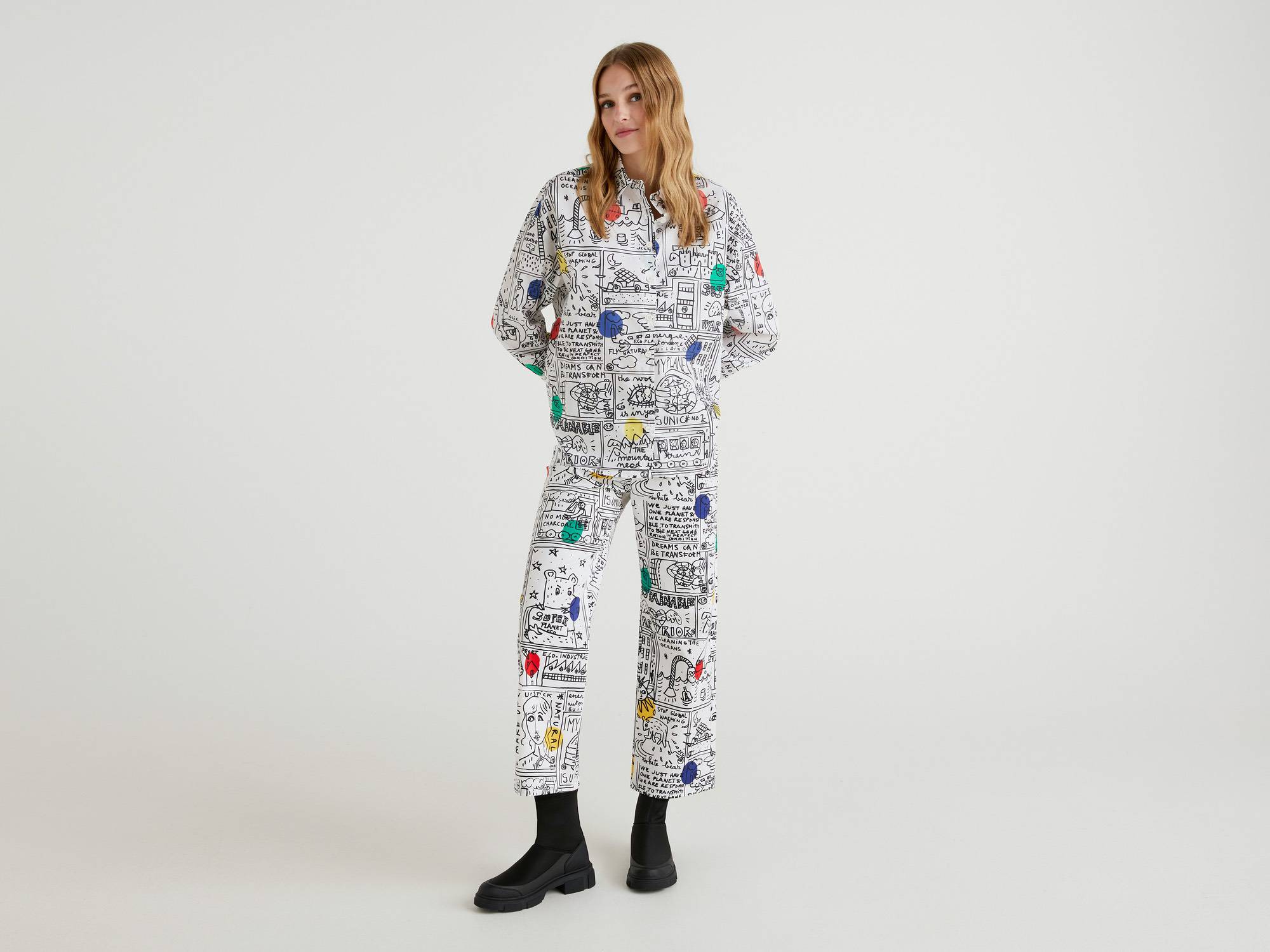 Benetton Kadın Mavi Mix JCC Tasarmlı Gömlek. 1 Benetton Kadın Mavi Mix JCC Tasarmlı Gömlek. 1