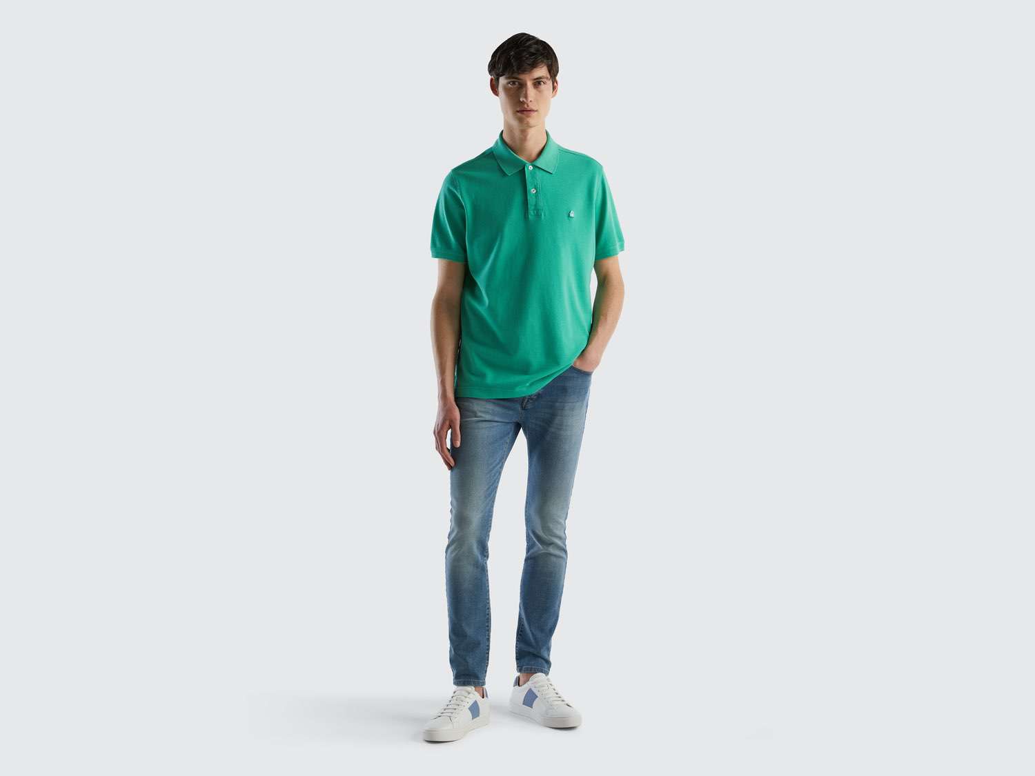 Benetton Erkek Nane Yeşili Regular Fit Kısa Kollu Polo Tshirt. 1