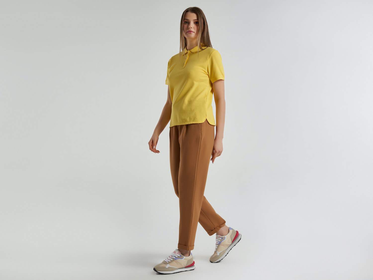 Benetton Kadın Sarı Polo Yaka T Shirt. 1