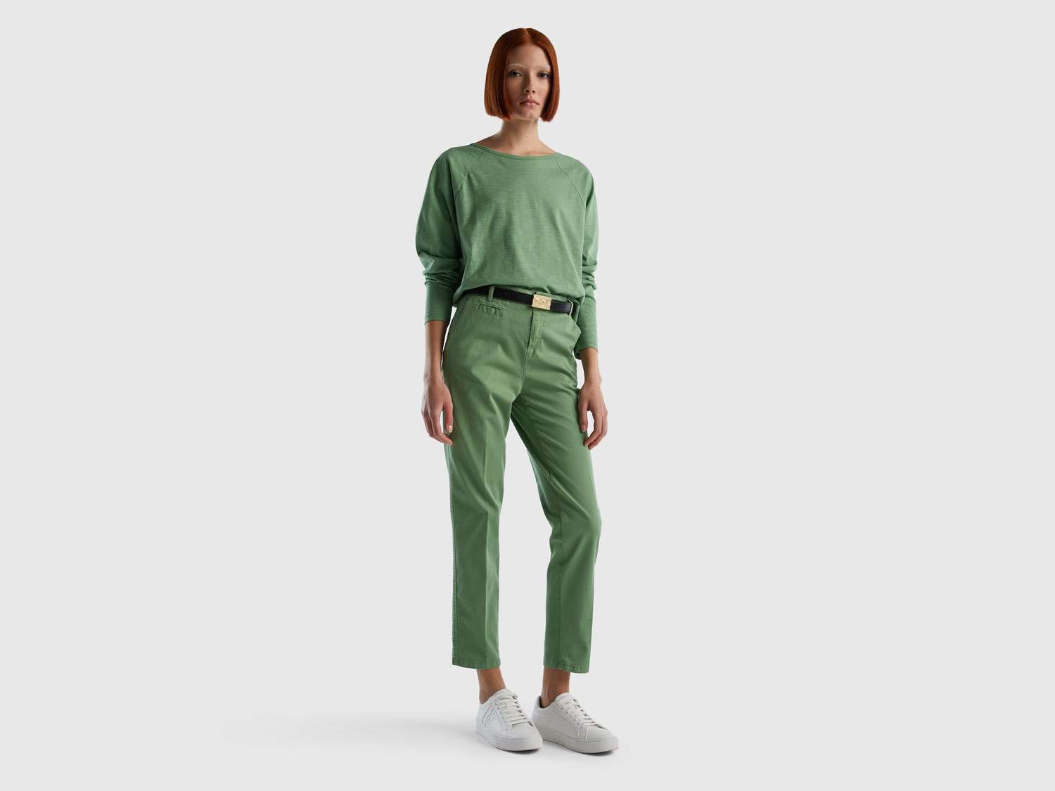 Benetton Kadın Çağla Yeşili Elastanlı Basic Chino Pantolon. 1