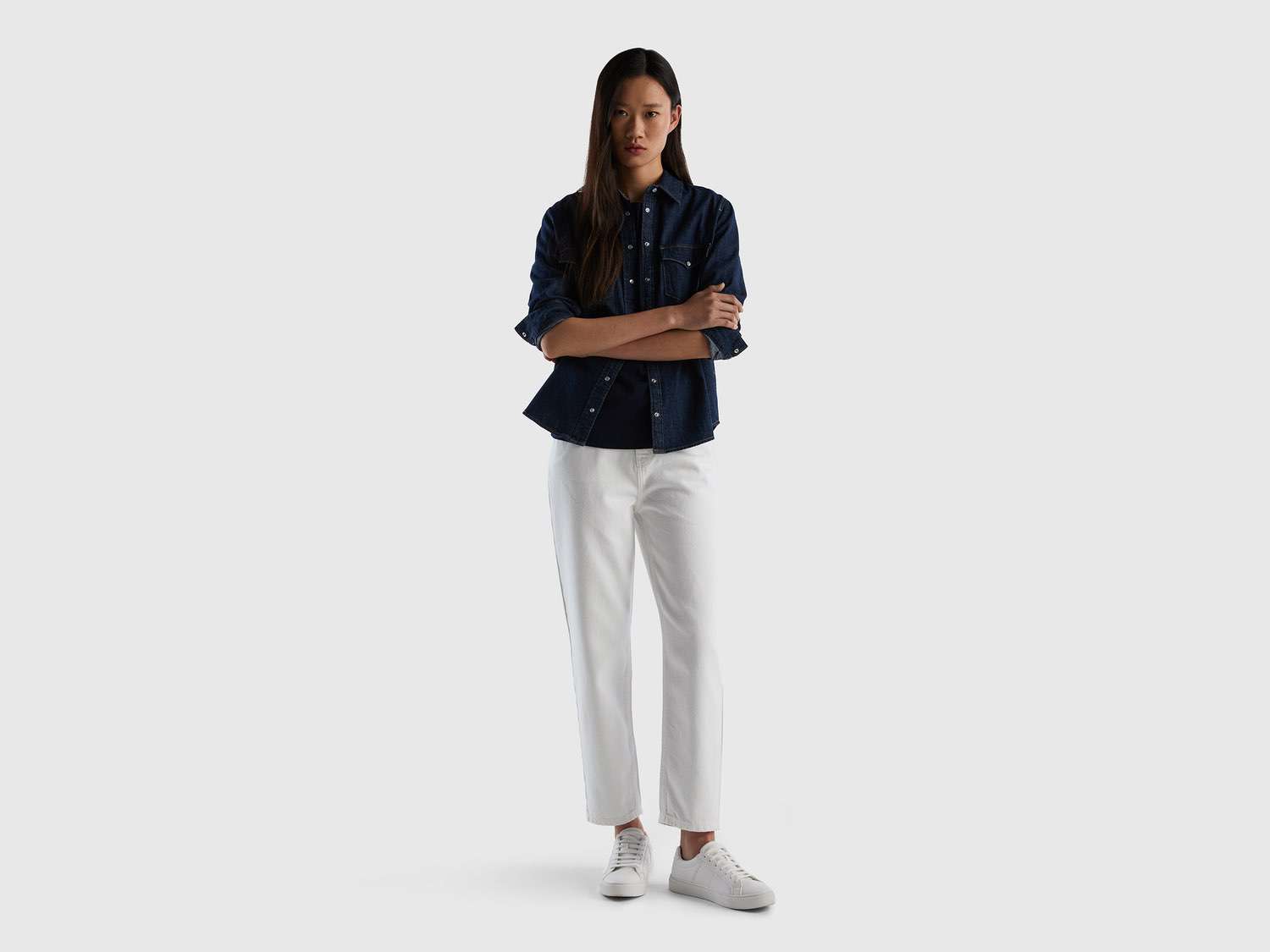 Benetton Kadın Beyaz Yüksek Bel Düz Kalıp Denim Pantolon. 1 Benetton Kadın Beyaz Yüksek Bel Düz Kalıp Denim Pantolon. 1