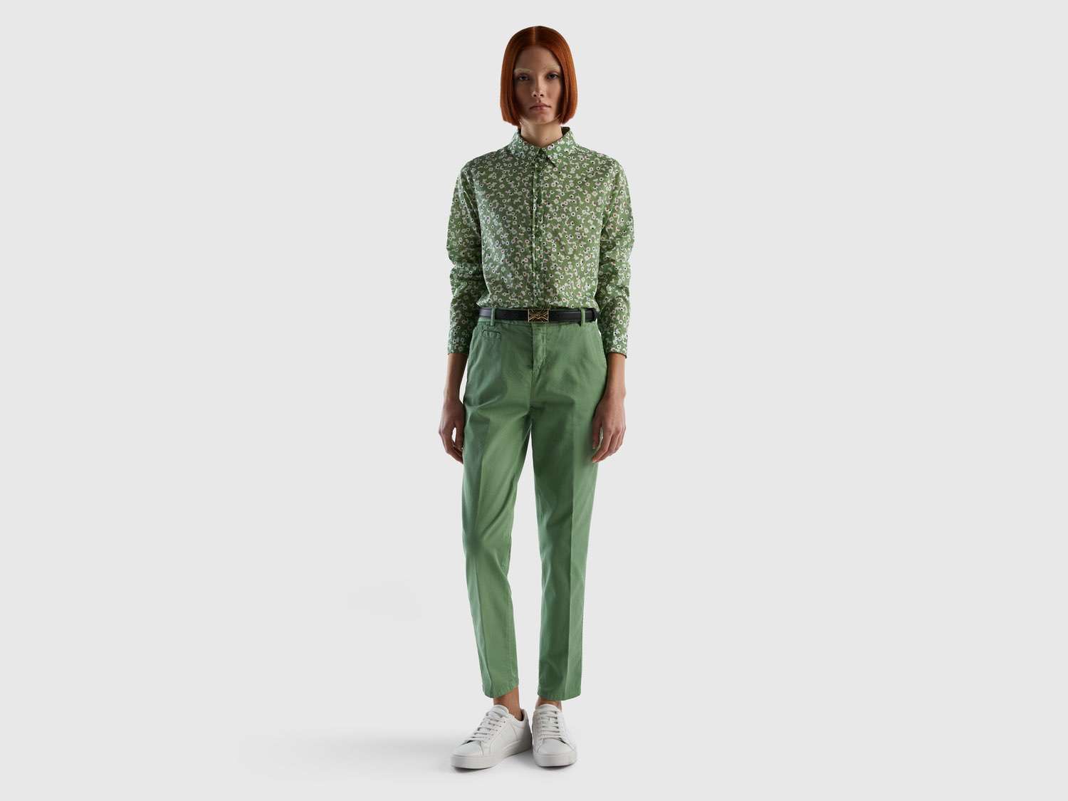 Benetton Kadın Kuşkonmaz Yeşili Desenli Koton Gömlek. 1 Benetton Kadın Kuşkonmaz Yeşili Desenli Koton Gömlek. 1
