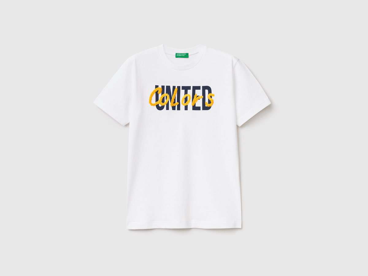 Benetton Erkek Çocuk Beyaz Havlu Logo Baskılı T Shirt. 1