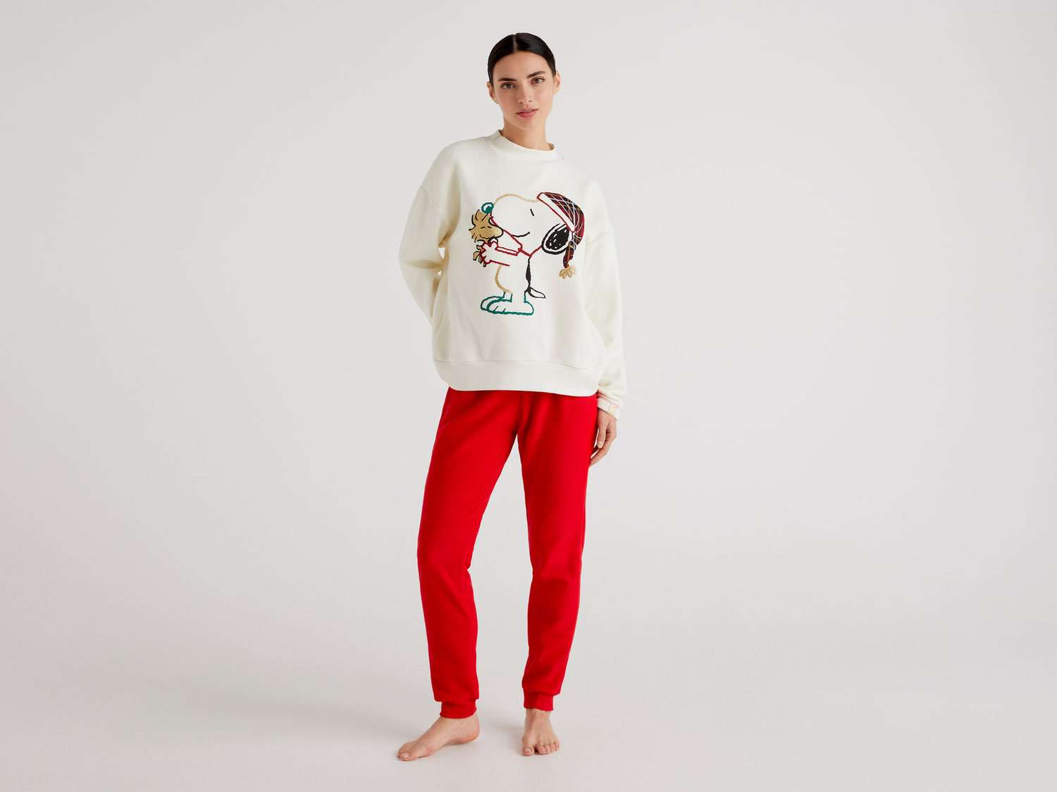 Benetton Kadın Vanilya Polar Snoopy Pijama Takımı. 1