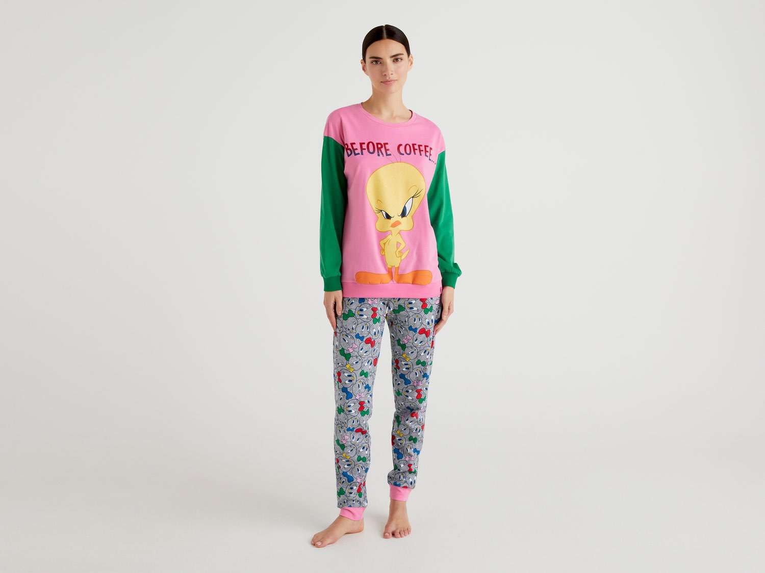 Benetton Kadın Pembe Tweety Baskılı Pijama Takımı. 1
