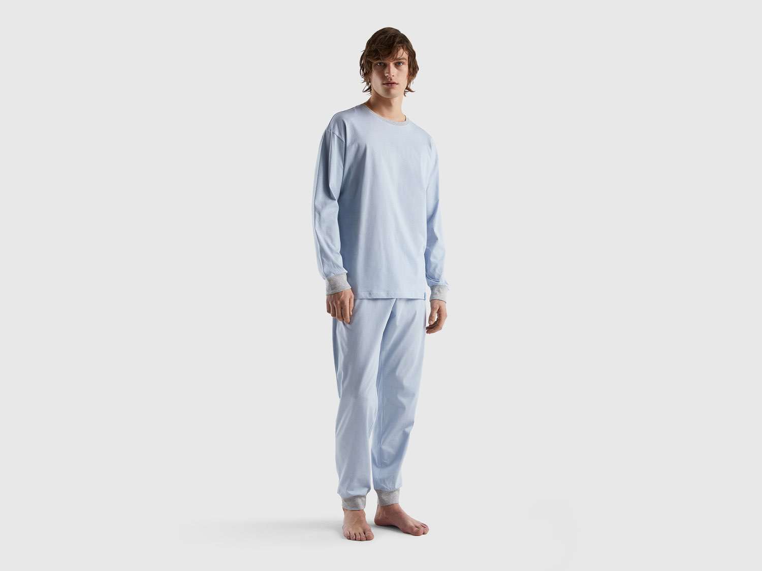 Benetton Erkek Açık Mavi Basic Pamuklu Pijama Takımı. 1