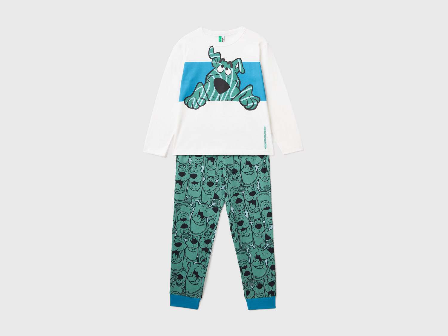 Benetton Erkek Çocuk Krem Scooby Doo Baskılı Pijama Takımı. 1