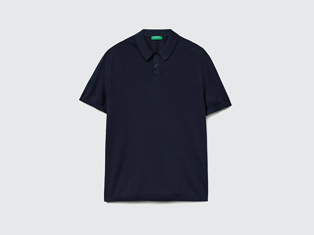 Benetton Erkek Lacivert Polo Yaka Triko T-Shirt