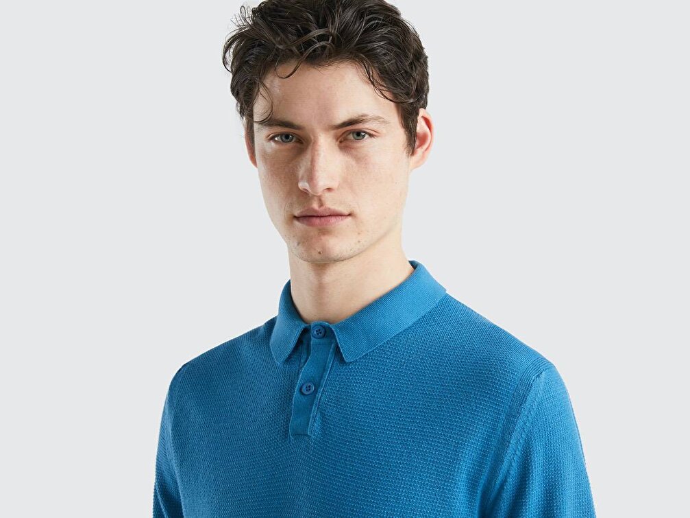 Benetton Erkek Bondi Mavisi Polo Yaka Triko T-Shirt