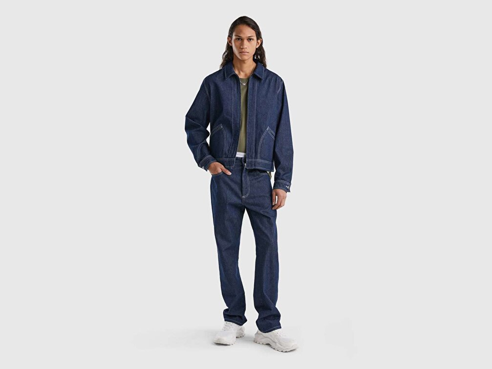 Benetton Erkek Koyu Denim Denim Ceket