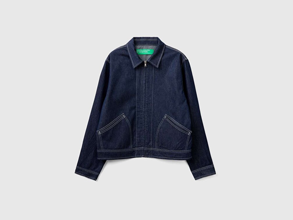 Benetton Erkek Koyu Denim Denim Ceket