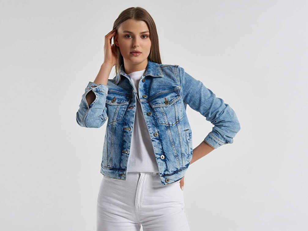 Benetton Kadın Açık Denim Denim Ceket