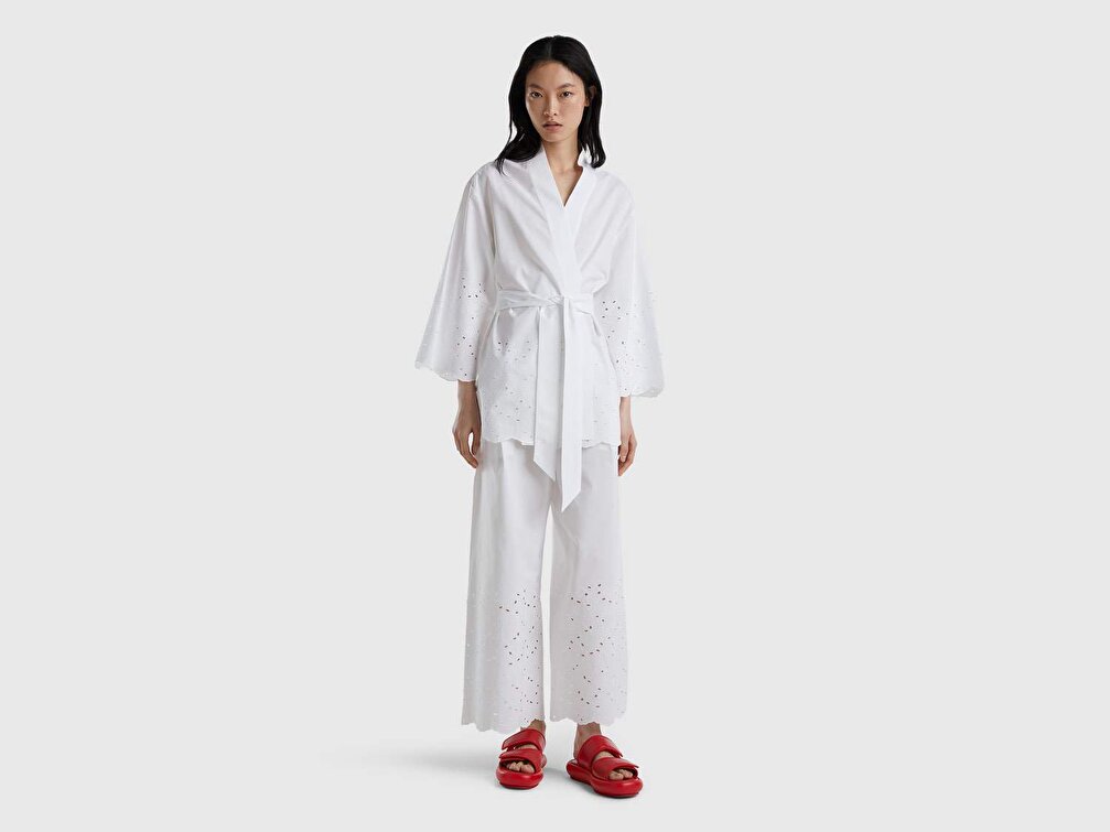 Benetton Kadın Beyaz İşlemeli Kimono