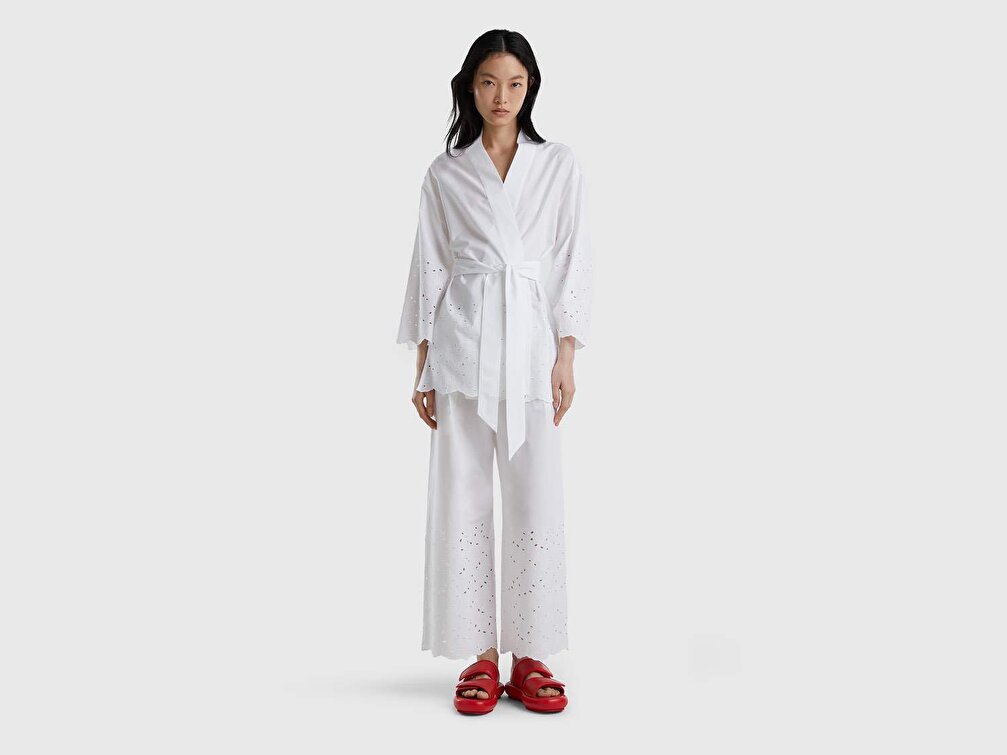 Benetton Kadın Beyaz İşlemeli Kimono