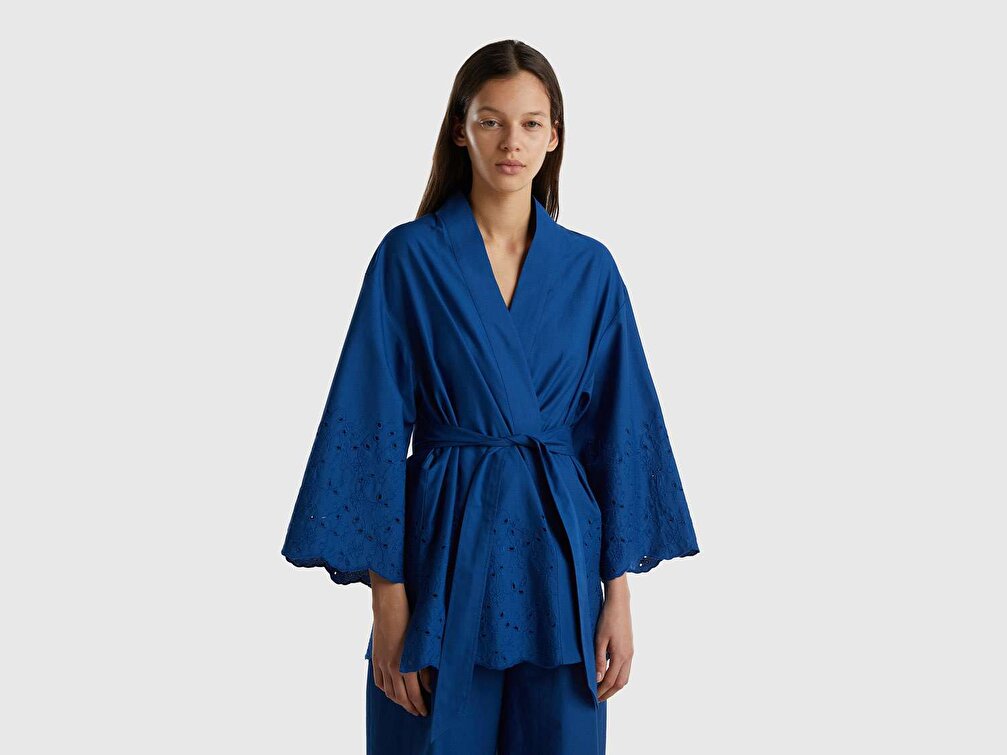 Benetton Kadın İndigo İşlemeli Kimono