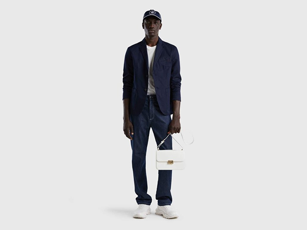 Benetton Erkek Lacivert Keten Karışımlı Regular Fit Blazer Ceket