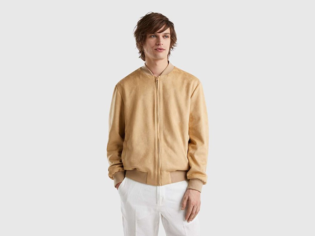 Benetton Erkek Taba Süet Bomber Ceket
