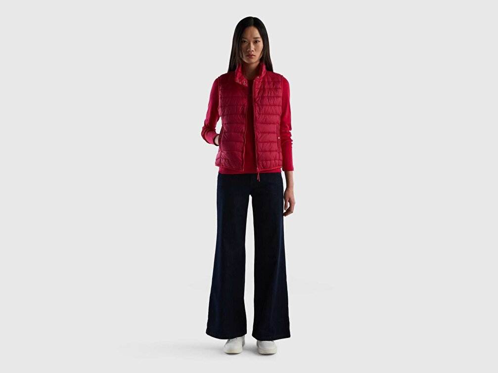 Benetton Kadın Bordo Recycled Polyester Dolgulu  Pufa Yelek