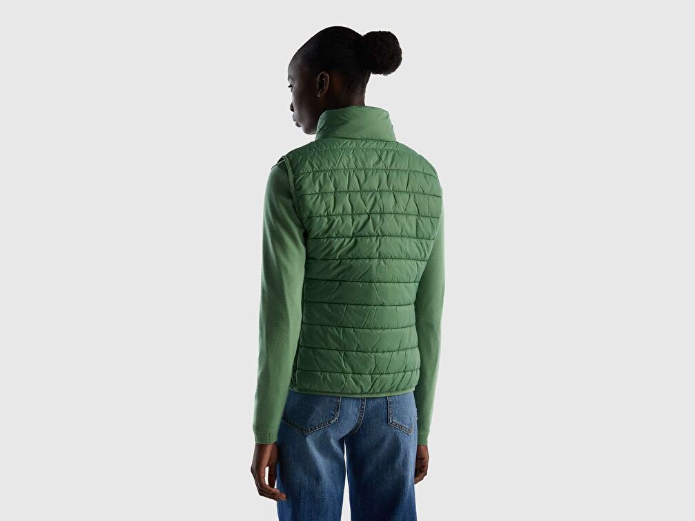 Benetton Kadın Kuşkonmaz Rengi Recycled Polyester Dolgulu  Pufa Yelek