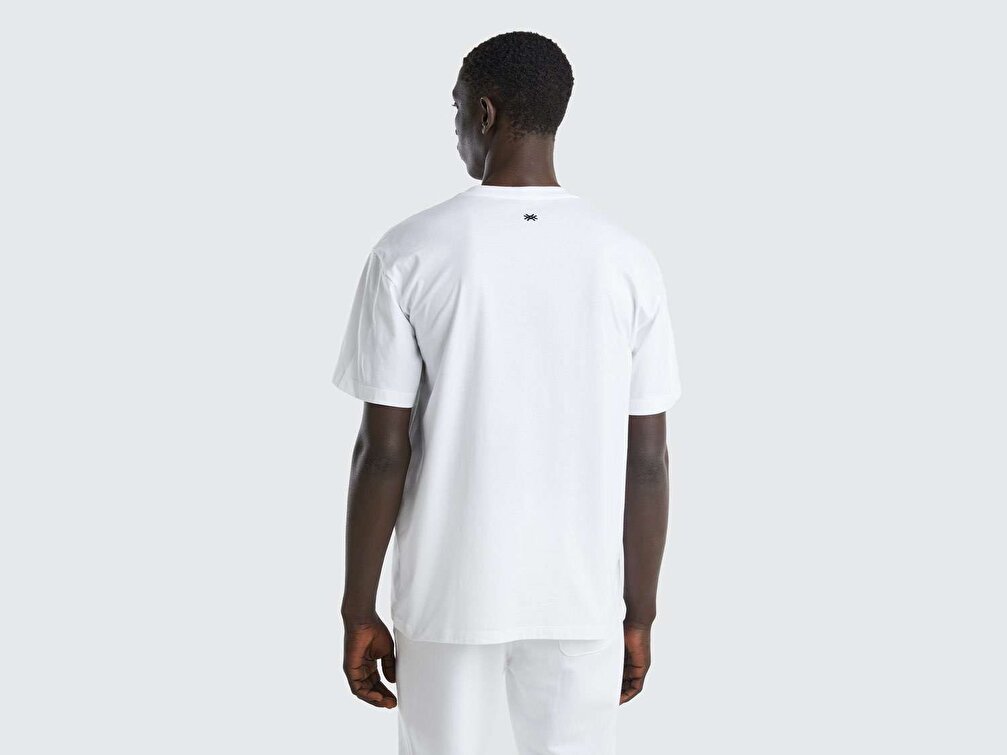 Benetton Erkek Beyaz BE Baskılı Koton T-Shirt