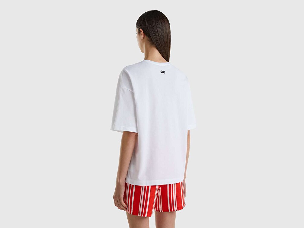 Benetton Unisex Beyaz Benetton Yazılı Oversize T-Shirt