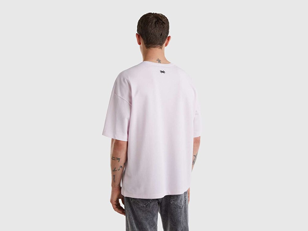 Benetton Unisex Gül Kurusu Benetton Yazılı Oversize T-Shirt