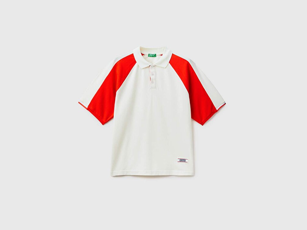 Benetton Erkek Bej %100 Koton Renk Bloklu Raglan Kol T-Shirt
