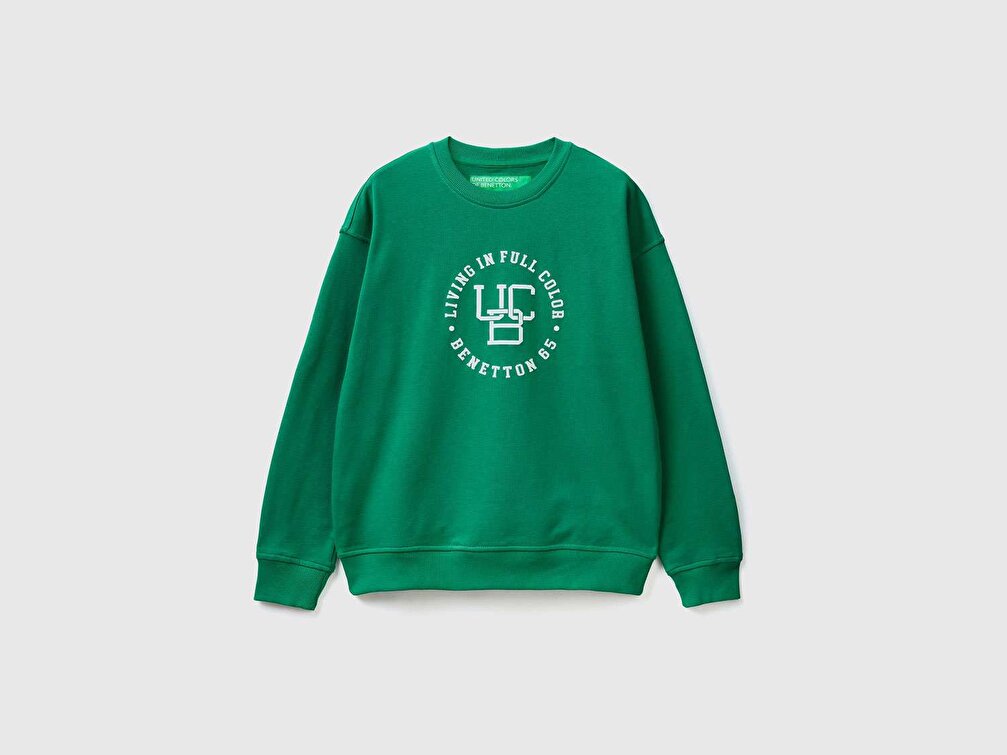 Benetton Erkek Lacivert Mix Logo Baskılı Sweatshirt