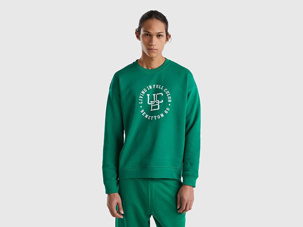 Benetton Erkek Lacivert Mix Logo Baskılı Sweatshirt