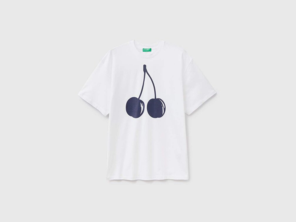 Benetton Erkek Beyaz Meyve Desenli T-Shirt
