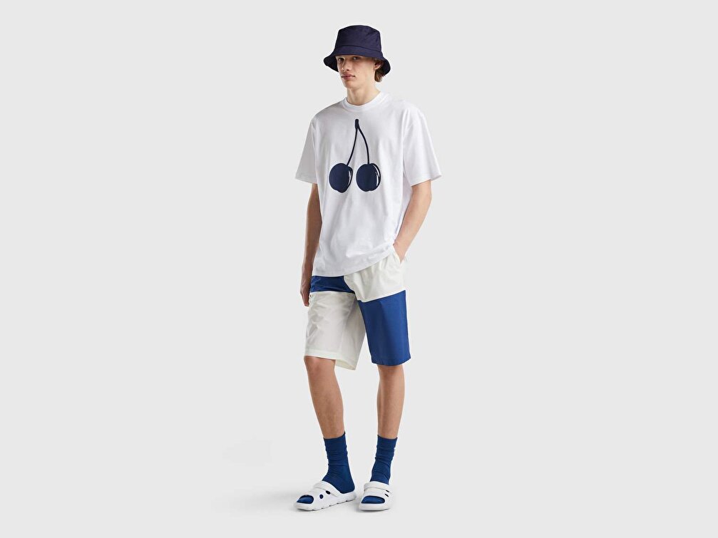 Benetton Erkek Beyaz Meyve Desenli T-Shirt