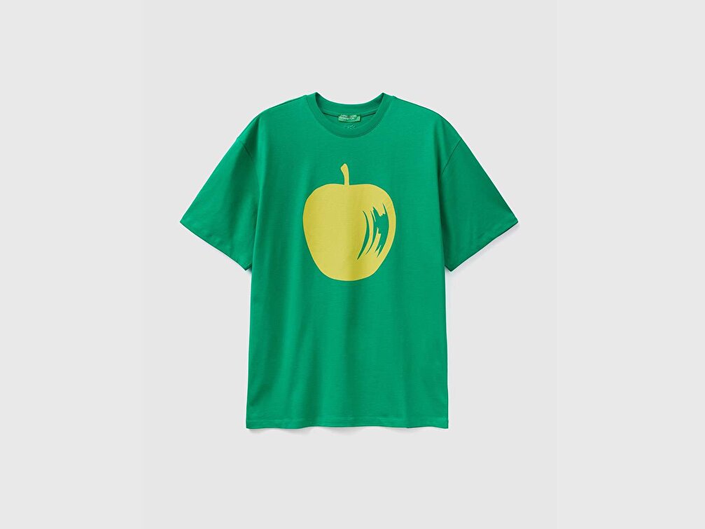 Benetton Erkek Yeşil Meyve Desenli T-Shirt