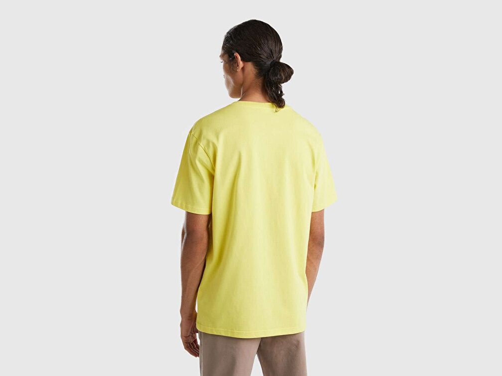 Benetton Erkek Sarı Benetton Logolu Bisiklet Yaka T-Shirt