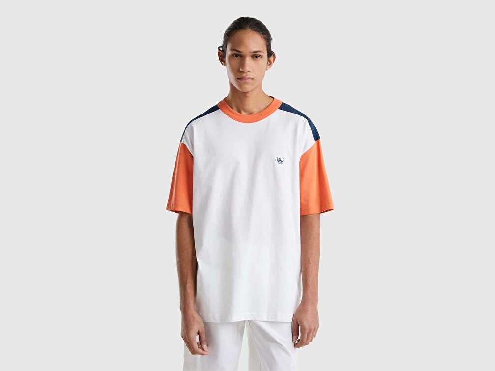 Benetton Erkek Beyaz Mix Renk Bloklu UCB Baskılı T-Shirt