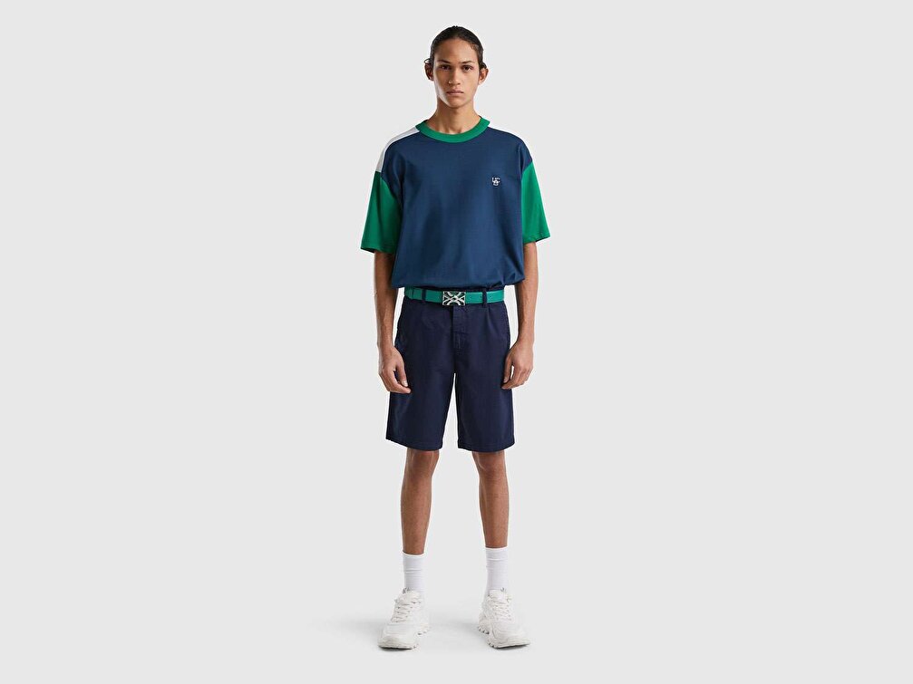 Benetton Erkek Lacivert Mix Renk Bloklu UCB Baskılı T-Shirt