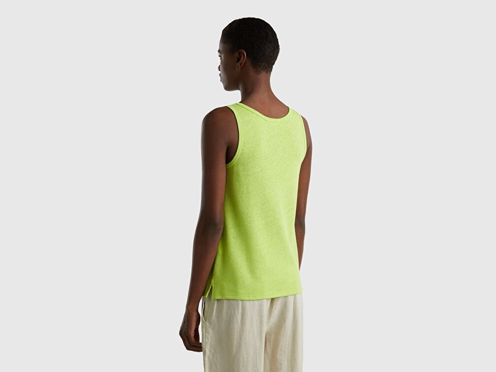 Benetton Kadın Lime Rengi Keten Karışımlı Atlet