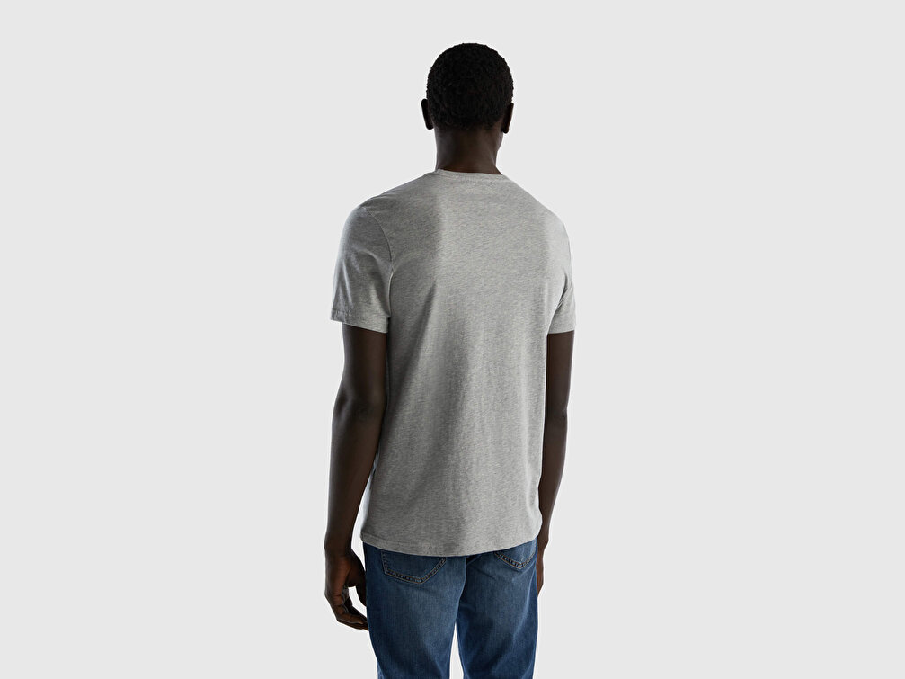 Benetton Erkek Gri Melanj Bisiklet Yaka Basic Koton Tshirt
