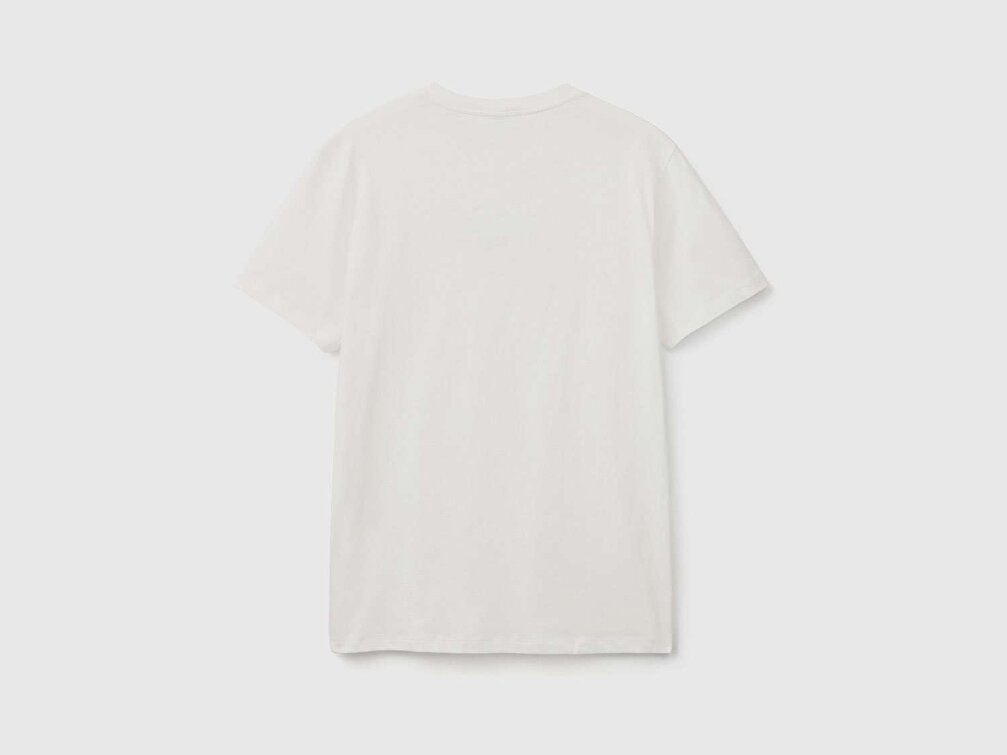 Benetton Erkek Krem Tematik Baskılı %100 Koton T-Shirt