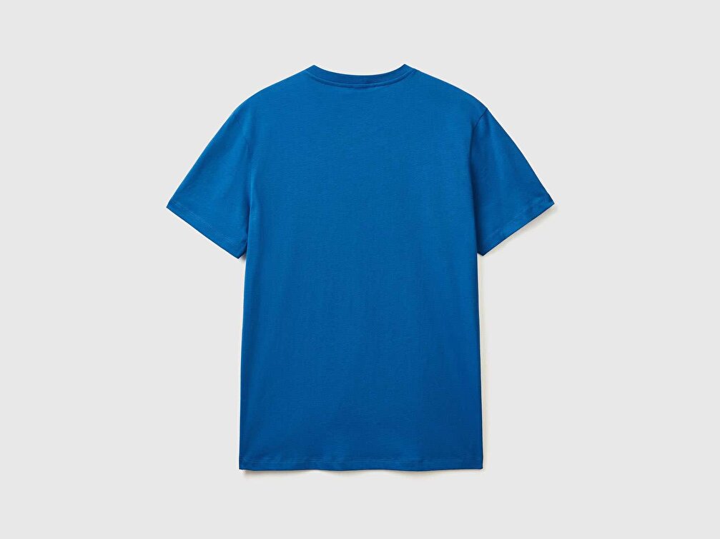 Benetton Erkek Lacivert Tematik Baskılı %100 Koton T-Shirt