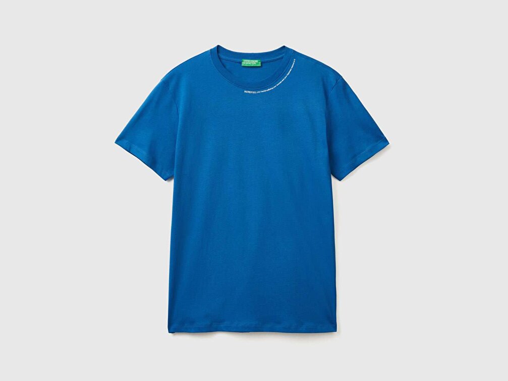 Benetton Erkek Lacivert Tematik Baskılı %100 Koton T-Shirt