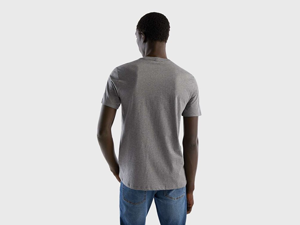 Benetton Erkek Antrasit Melanj Tematik Baskılı %100 Koton T-Shirt
