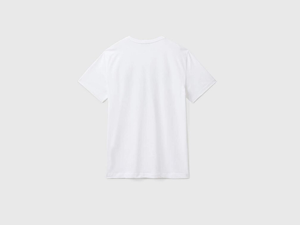 Benetton Erkek Beyaz Be 65 Baskılı T-Shirt