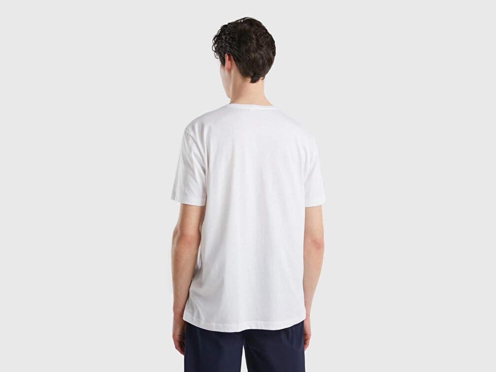 Benetton Erkek Beyaz Be 65 Baskılı T-Shirt