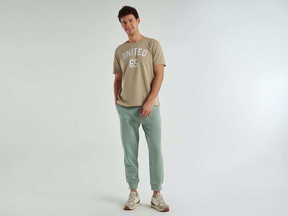 Benetton Erkek Ekru Be 65 Baskılı T-Shirt