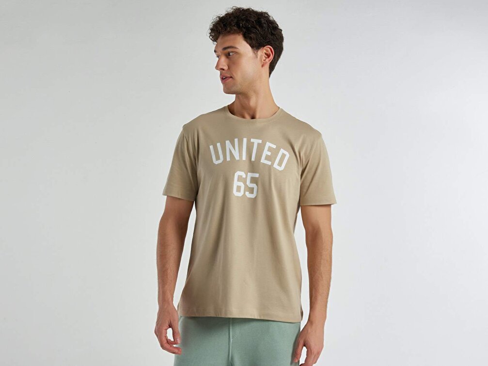 Benetton Erkek Ekru Be 65 Baskılı T-Shirt